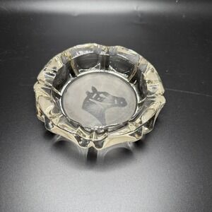 Glass‎ Ashtray Horse Head Etched Design Heavy Crystal Clear Ashtray